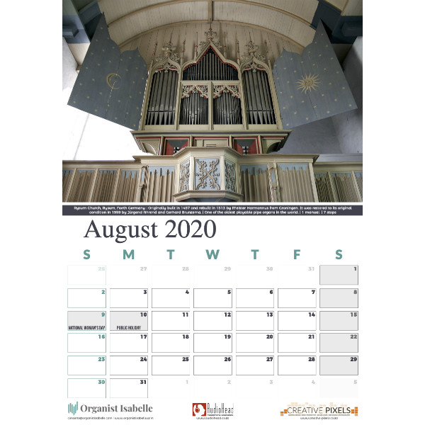 Pipe Organ Calendar 2020 with South African Holidays - Image 3