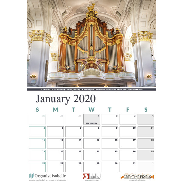 Pipe Organ Calendar 2020 with South African Holidays